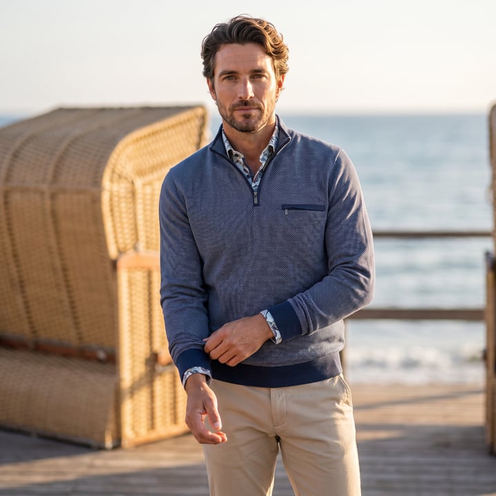 Sweater med lynlås meleret brystlomme Chris Cayne blå
